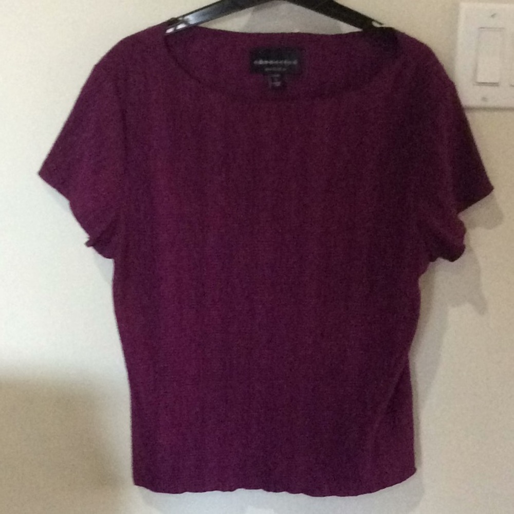 CONNECTED PETITE PURPLE SHORT SLEEVE BLOUSE